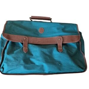 Vintage Polo by Ralph Lauren Green Canvas & Leather Duffel Overnight Bag See Pic